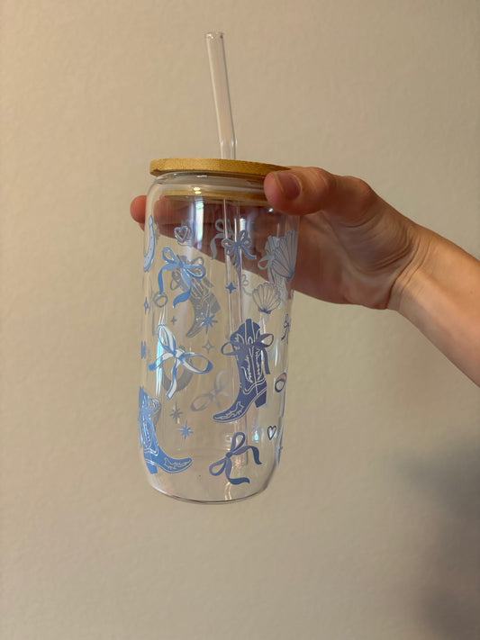 Coastal cowgirl glass cup
